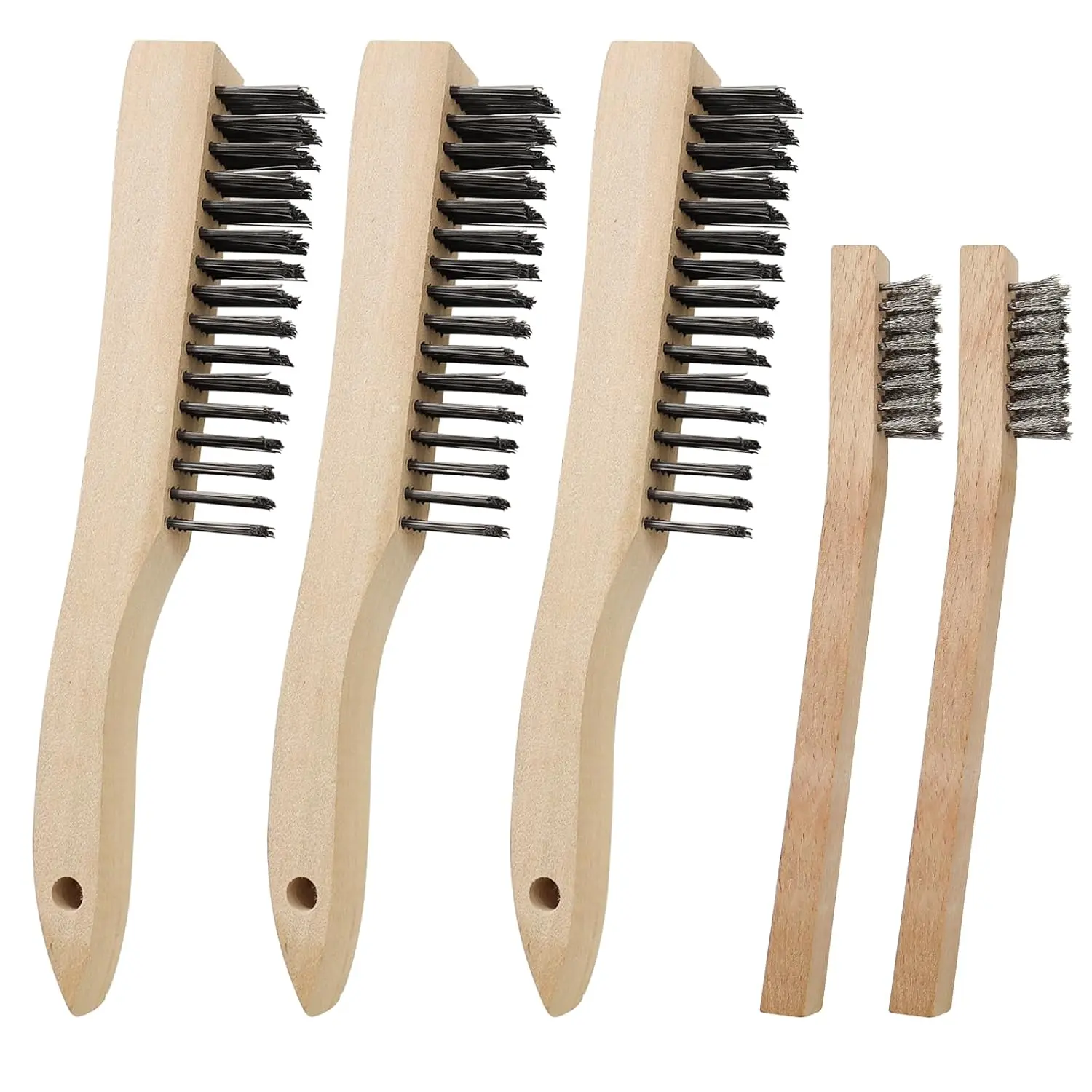5 Pcs Wire Brushes Set,Including 3 Large Metal Brushes with Wooden Handle And 2 Small Wire Brushes for Wood Metal Parts Grill Cleaning Welding Slag and Rust,Christmas Party Gifts,Hand Tools Kits,Summervibes