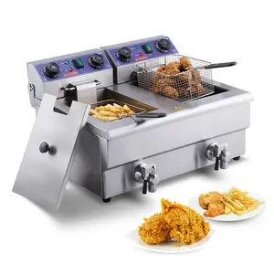 VEVOR Commercial Electric Deep Fryer, 24L 3000W with Dual Removable Basket, Stainless Steel Electric Countertop Fryer with Time Control and Oil Filtration, Deep Fryer for Commercial Restaurant Use, Si