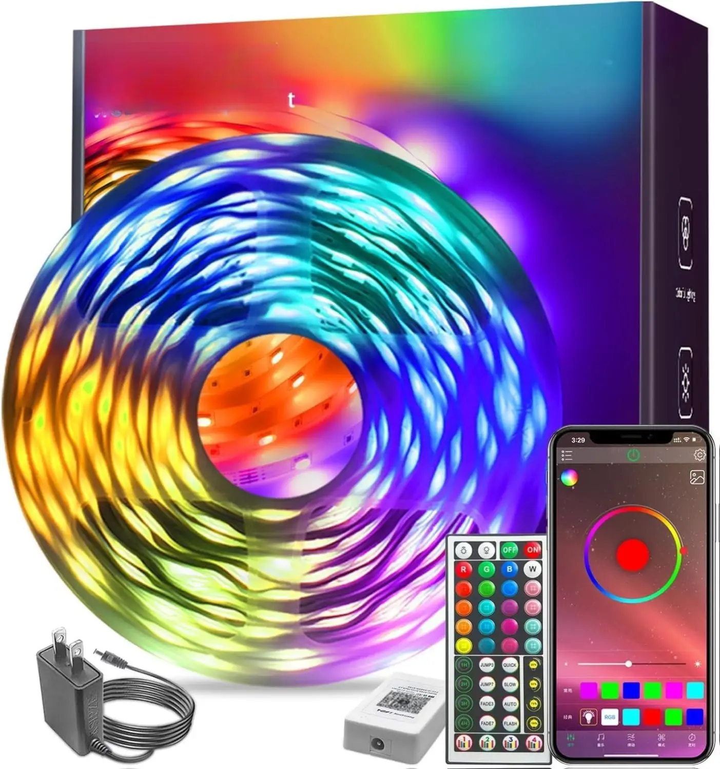 100ft Led Strip Lights RGB Music Sync Color Changing Bluetooth Led Lights with Smart App Control Remote Led Lights for Bedroom Room Lighting Flexible