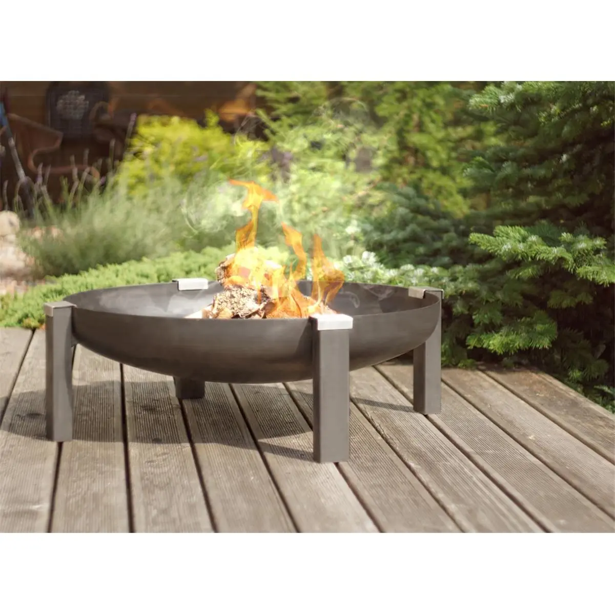 Curonian 79TILSIT Modern Metal Wood-Burning Outdoor Fire Pit, Rusting Steel Open Flame Outdoor Heat Source, 13.8x31 in. for Backyard, Patio, Deck