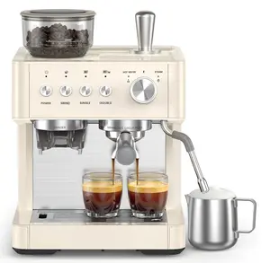 COWSAR 15-Bar Espresso Coffee Machine with Built-In Grinder, Milk Frother & Tamping Tools, White