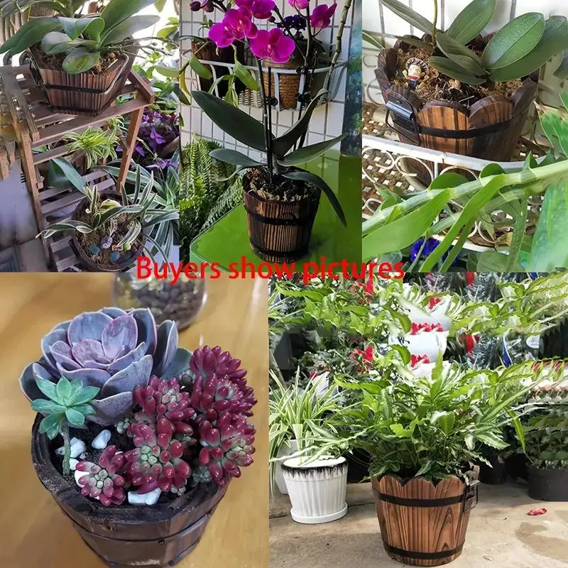 3pcs Solid Wood Bucket Flower Pots, Wall-Mounted Decor, Rust-Resistant, Indoor Outdoor, Painted, Succulent Pots, Farmhouse Style, Rustic Wooden Planter, Wooden Wall Planters, Wall Planters For Outdoor Plants