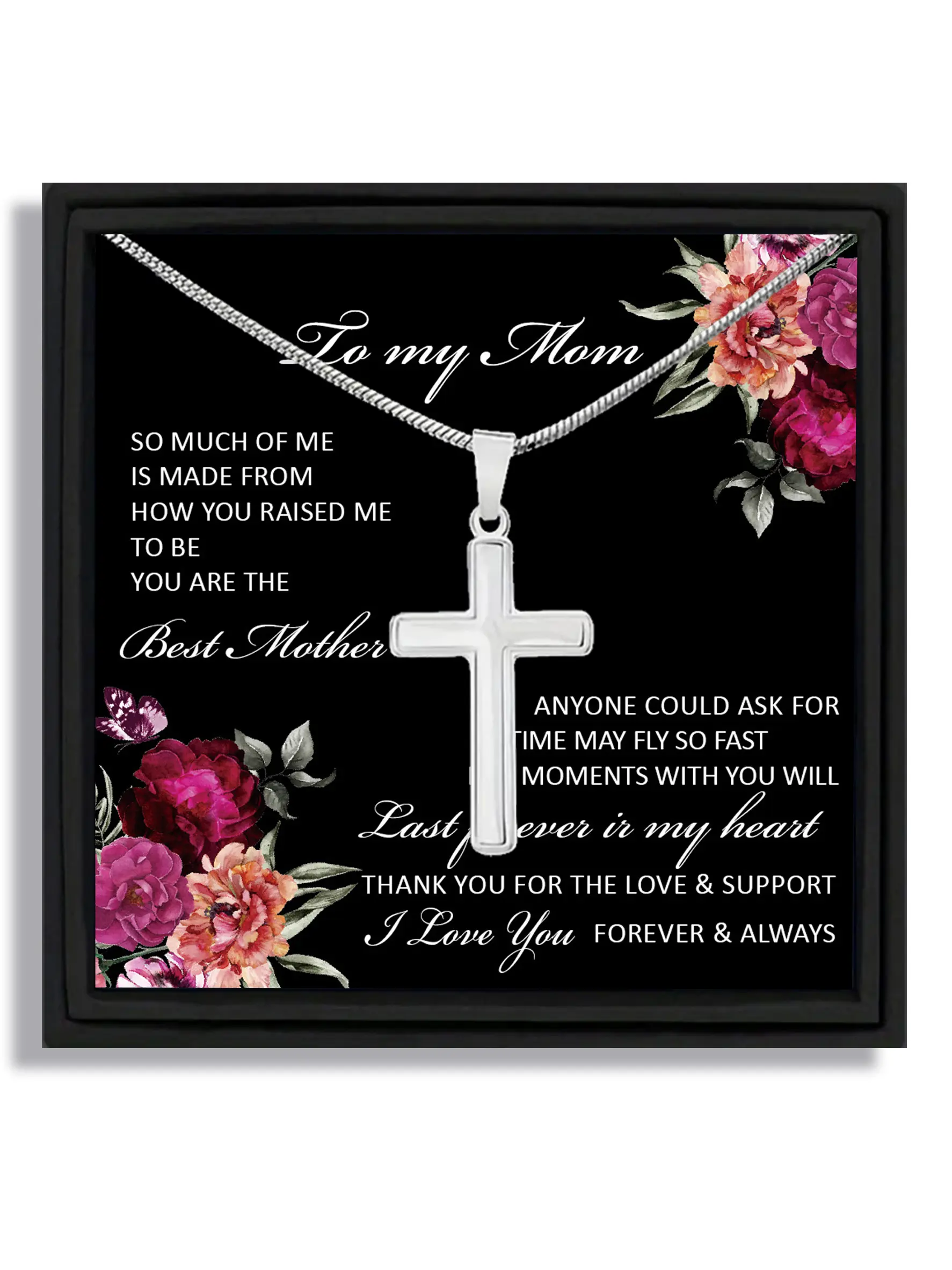 Gift Box Set holiday Mother's Day cross serpentine chain necklace in warm style for mom with blessing card and box