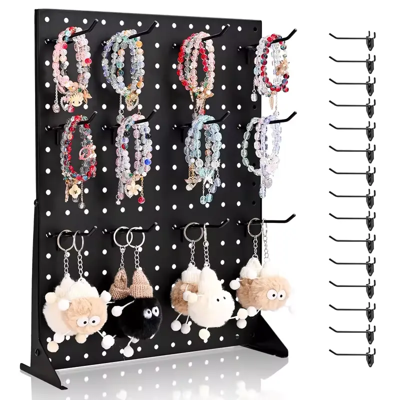 SucceBuy 1/2Sets Pegboard Display Stand 17x13in Tabletop Steel Peg Board Panel with 15 Hooks for Grocery Retail Jewelry Store