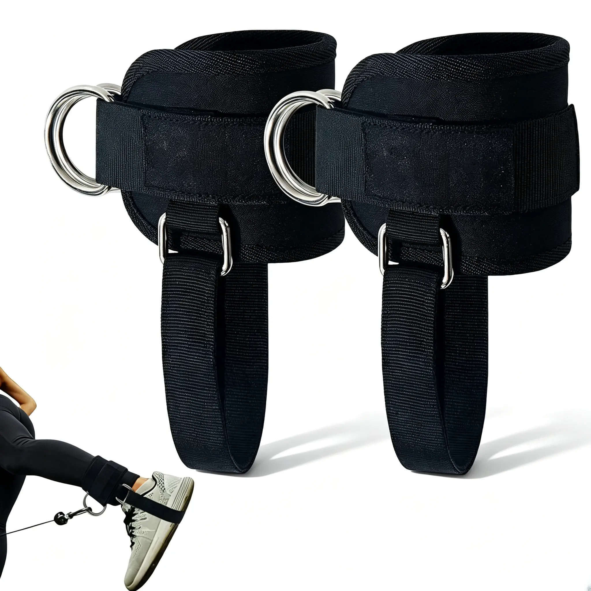 Unisex 2-Pack Anti-Slip Grip Gym Ankle Straps for Cable Machine, 7mm Neoprene Padded Customizable Workout Cuffs, Reinforced Steel D-Rings for Polyester Glute Workouts, Men & Women, Adjustable, Reinforced Rings, Breathable Neoprene Padding, Workout Hobbyis