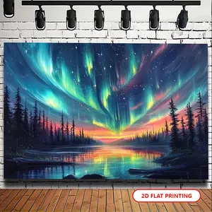 Glow-in-the-Dark Aurora Borealis Tapestry - UV Reactive Wall Art with Vibrant Northern Lights, Pine Trees & Starry Sky for Home Decor, Parties, and Photography Backdrop, Durable Polyester Material, Wall Decoration