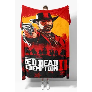Red Dead Redemption 2 Game Fleece Warm Flannel  Life Throw printed Blankets for Sofa Bedding