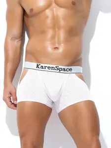 1Pc Men's Solid Color Backless Boxers, Casual, Breathable Mesh Fabric, Comfortable & Close-Fitting, For Daily Home, Fitness & Sports Wear