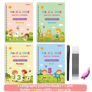 Magic Groove 4-piece Calligraphy Practice Books Set for Kids with Pen Control Training & Vanishing Handwriting Ideal for Boys Girls Birthday Gifts