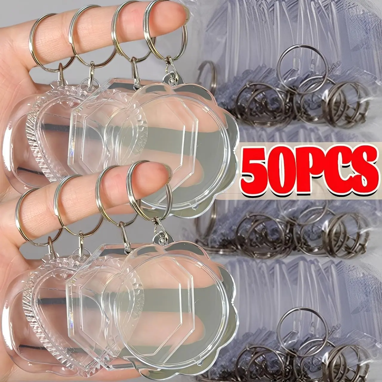 5/50pcs Clear Transparent Po Frame Keychain Tassels Snap-In Custom Insert Po Acrylic Blank Keyring Blank Picture Pendant