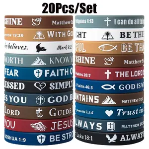 Bible Verse Bracelets - 20 Pcs Silicone Bulk Jesus Wristbands - Cute Christian Colored Bracelet - Comfortable and Lightweight - Perfect Religious Gifts for Men, Women