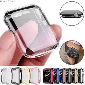 Soft Clear TPU Case with Screen Protector for Apple Watch Ultra/Series 3-9/SE, Full Coverage Transparent Bumper Cover 38/40/41/42/44/45/49mm, Shockproof Anti-Scratch