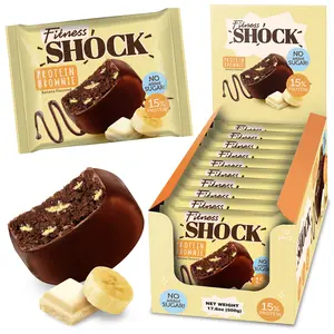 FitnesSHOCK Protein Brownies – Dark Chocolate & Banana Dessert – Low Sugar Dessert Snack (2g Total Sugar, No Added Sugar) – Healthy Snack – 10 Count