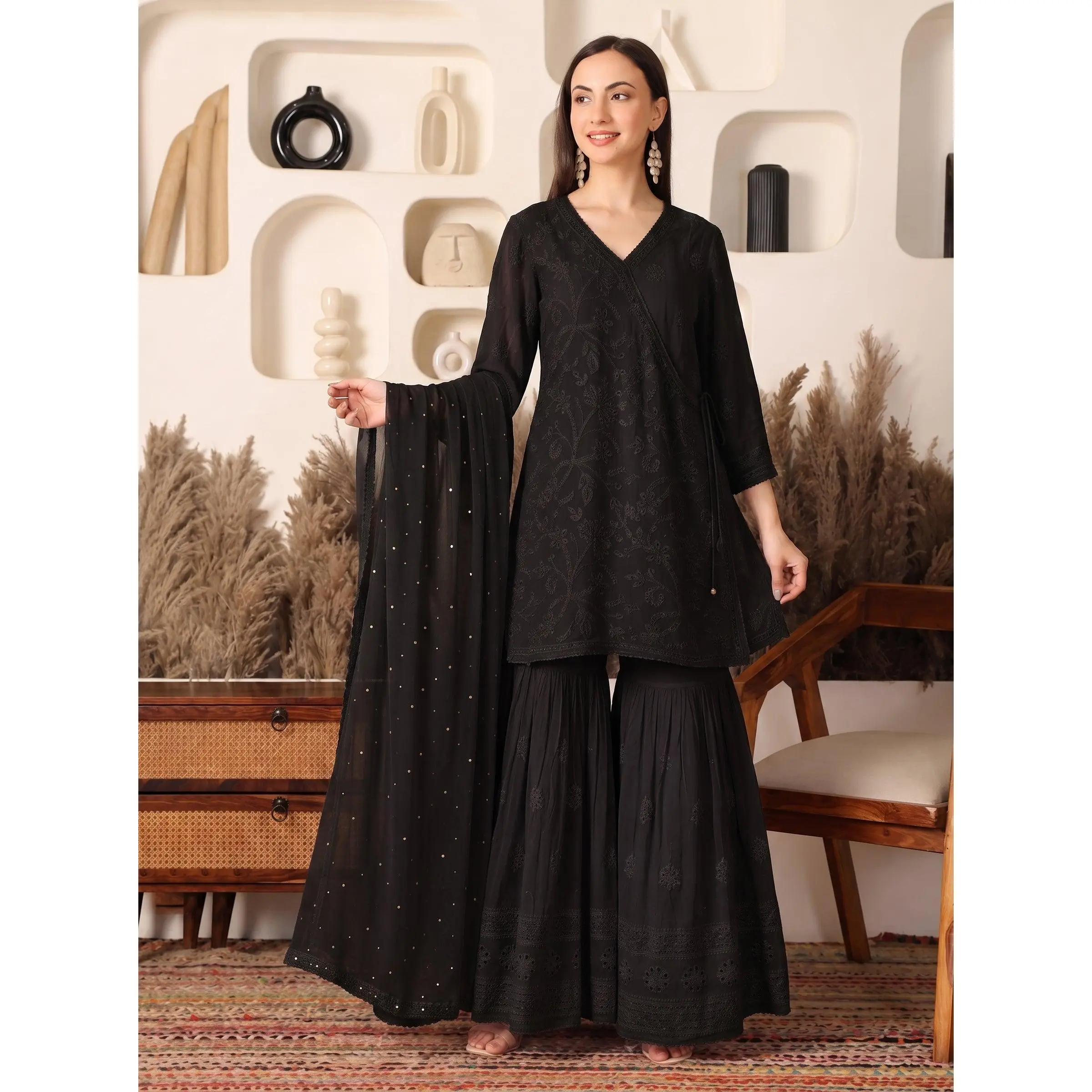 Sitaara Georgette Black Sharara Set