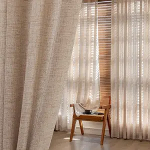1pc Japanese Linen Sheer Window Curtain, Windproof Breathable Half-Shade Drapes for Bedroom Living Room Balcony, Minimalist Style Home Office Decor