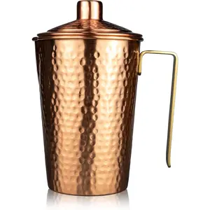 Copper Pitcher With Lid - 44 Oz - Drink More Water, Lower Your Sugar Intake And Enjoy The Health Benefits - Pure Copper Handmade Hammered Jug, The Best Bedside Carafe - Heavy Gauge
