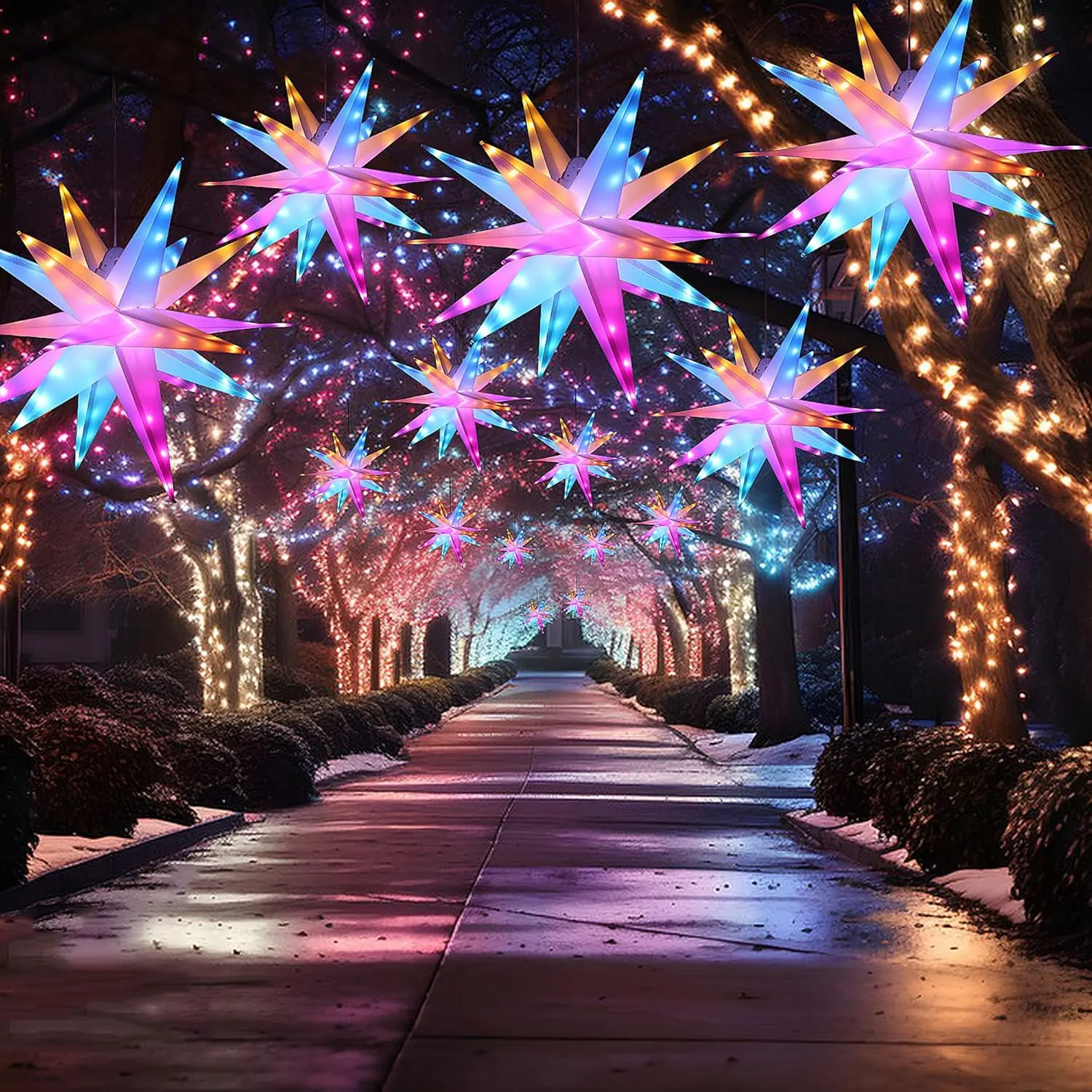Clow Star 90-LED String Light Ornament, 23-Inch Colorful Magical Warm White USB-Powered, 8 Modes, Remote Control, Insert-Compatible Decor for Home Improvement Outdoor Use