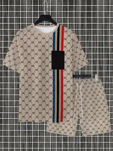 Men's Summer Fashion Printed Short Sleeve T-Shirt Shorts Set, Casual Loose Fit Two-Piece, Breathable Comfort Daily Wear