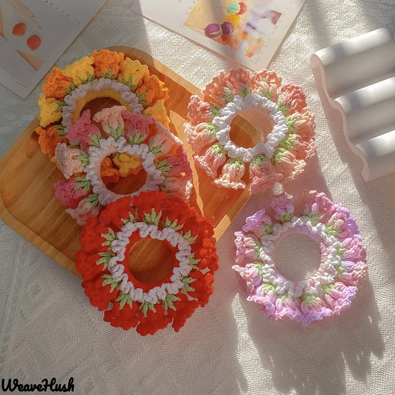Fashion Hair Decor, Trending Knitted Lily of the Valley Scrunchies, Handmade Wool Hair Ropes, Lovely Girlish Hair Bands, Stretchy Elastic Ties, Romantic Floral Ornaments for Double Ponytail, Ball Head Hairstyle & All-season Daily Use