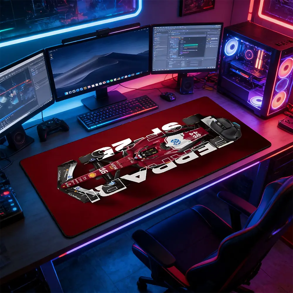 Retro Red F1 Racing Car Large Gaming Mouse Pad, Non-Slip Rubber Base Stitched Lock Edge Desk Mat, Dynamic Formula 1 Design Desk Pad, Durable Computer Accessory for Home Office & Gaming Setup, Gift for Gamers & Racing Enthusiasts, Gaming Accessories