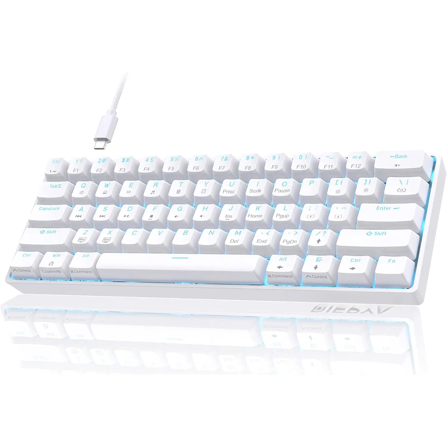 60% Mechanical Keyboard, DK61se Wired Gaming Keyboard with Red Switches, LED Backlit Ultra-Compact 61  Mini Office Keyboard for Windows Laptop PC Gamer Typist(White)
