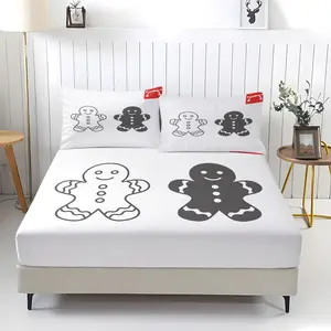 3-piece Christmas gingerbread man pattern fitted sheet, Bed Sheets Set including 1 bed sheet and 2 pillowcases, comfortable bedding with anti-slip dust cover suitable for bedrooms and guest rooms, perfect for personal use or as a Christmas gift
