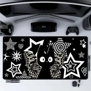 Gothic Black Cat Mouse Pad Alternative Desk Mat for Gamers Students and Office Decor Dark Cottagecore Pad Butterfly Wings Mat Cat Lover Gift