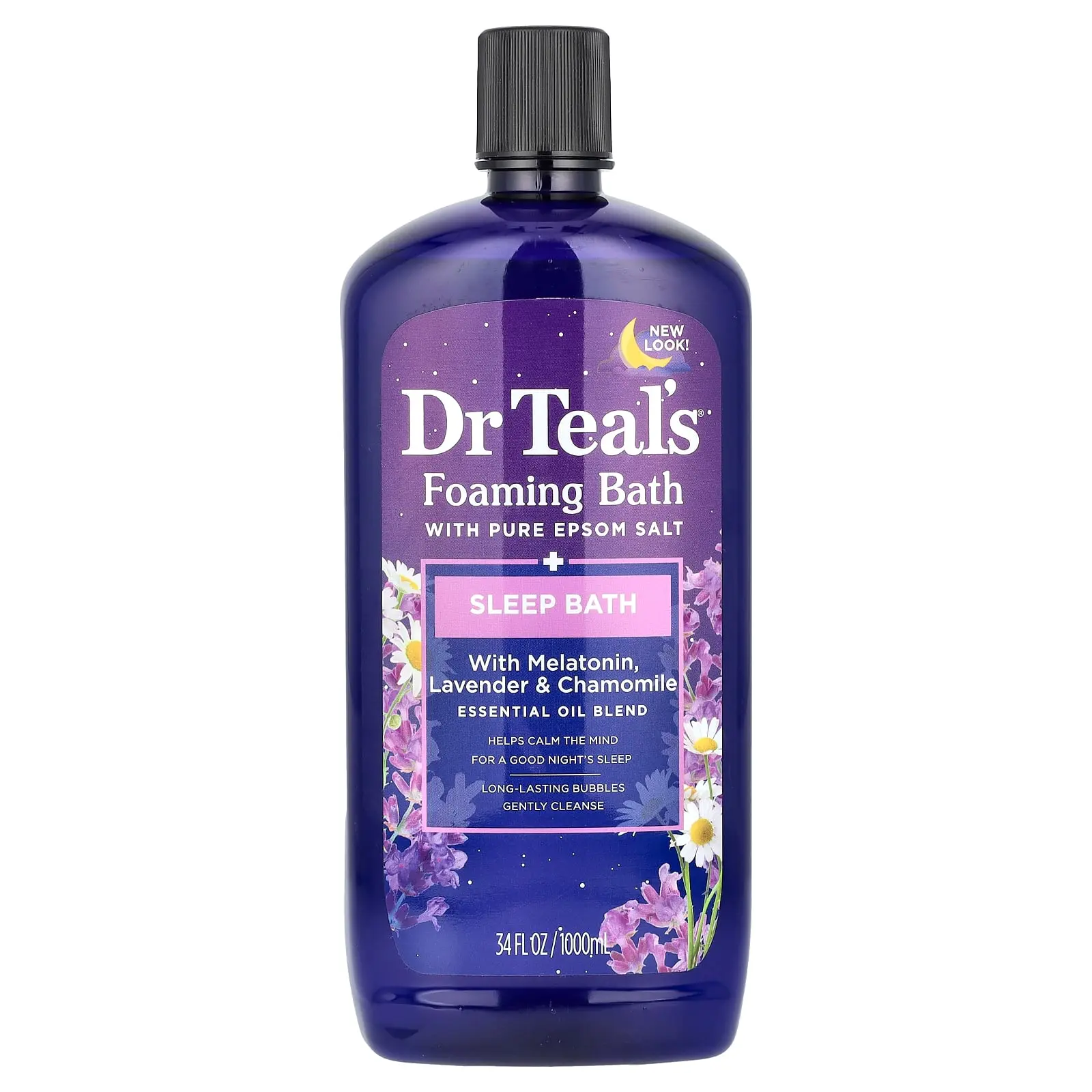 Dr. Teal's Foaming Bath With Pure Epsom Salt, With Melatonin, Lavender & Chamomile, 34 fl oz (1,000 ml)