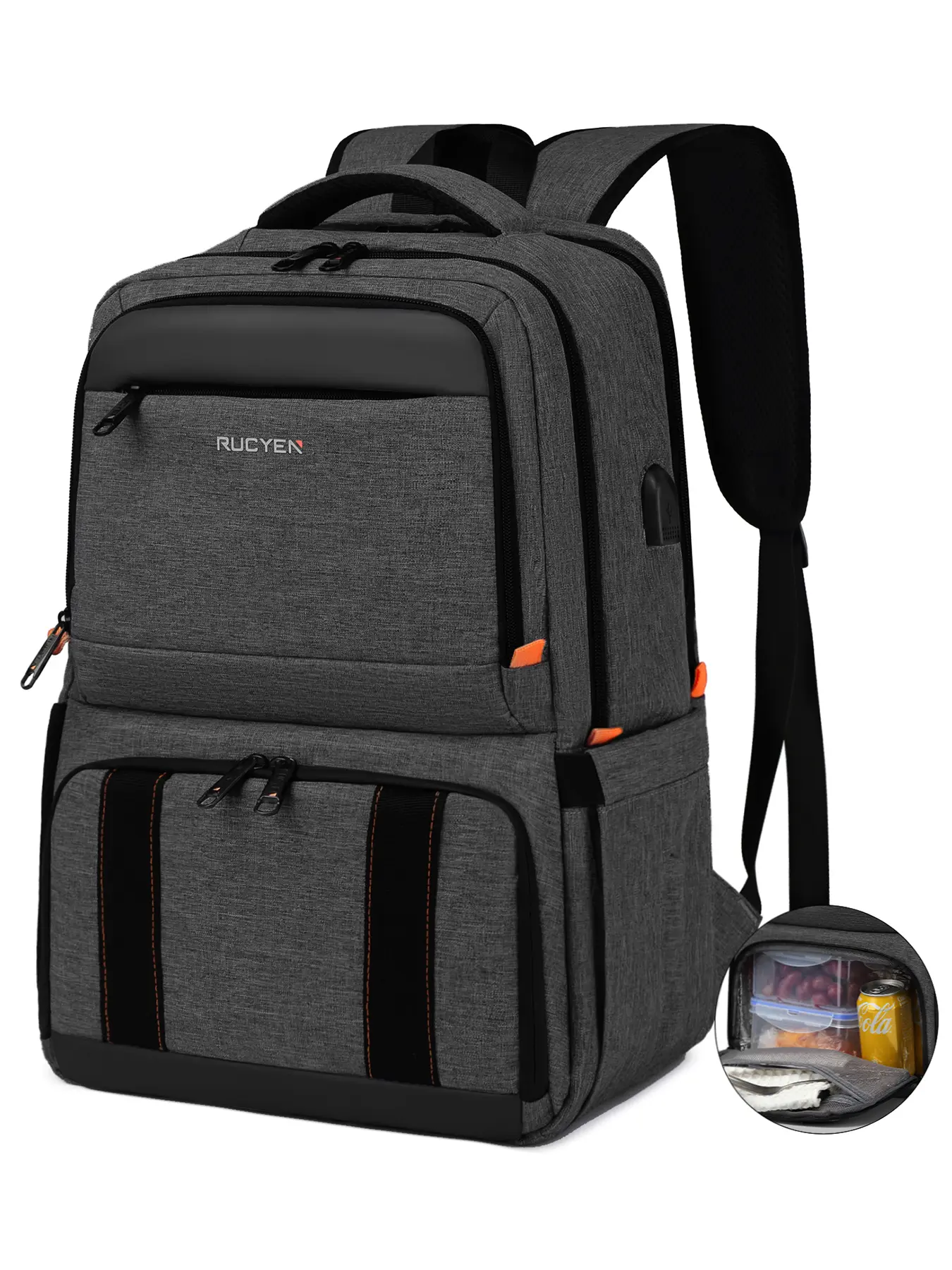 LUXIYIN Insulated Backpack with Leakproof Cooler Bag, USB Port, 4-5h Cold/Warm Thermal Lunchbox, 15-17in Laptop Sleeve, Breathable Back Panel, Zip, Water-Resistant Oxford, for Work & School, EDC Gear