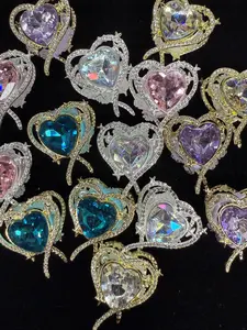 (303-306+387) 4PCS Luxury Heart Rhinestone Charms | Purple White Gold Blue DIY Jewelry Beads
