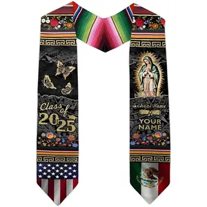Customized Mexican Graduation Sash 2025, Mexican American Flag Graduation Stole, Mexico Graduation Sash Class of 2025