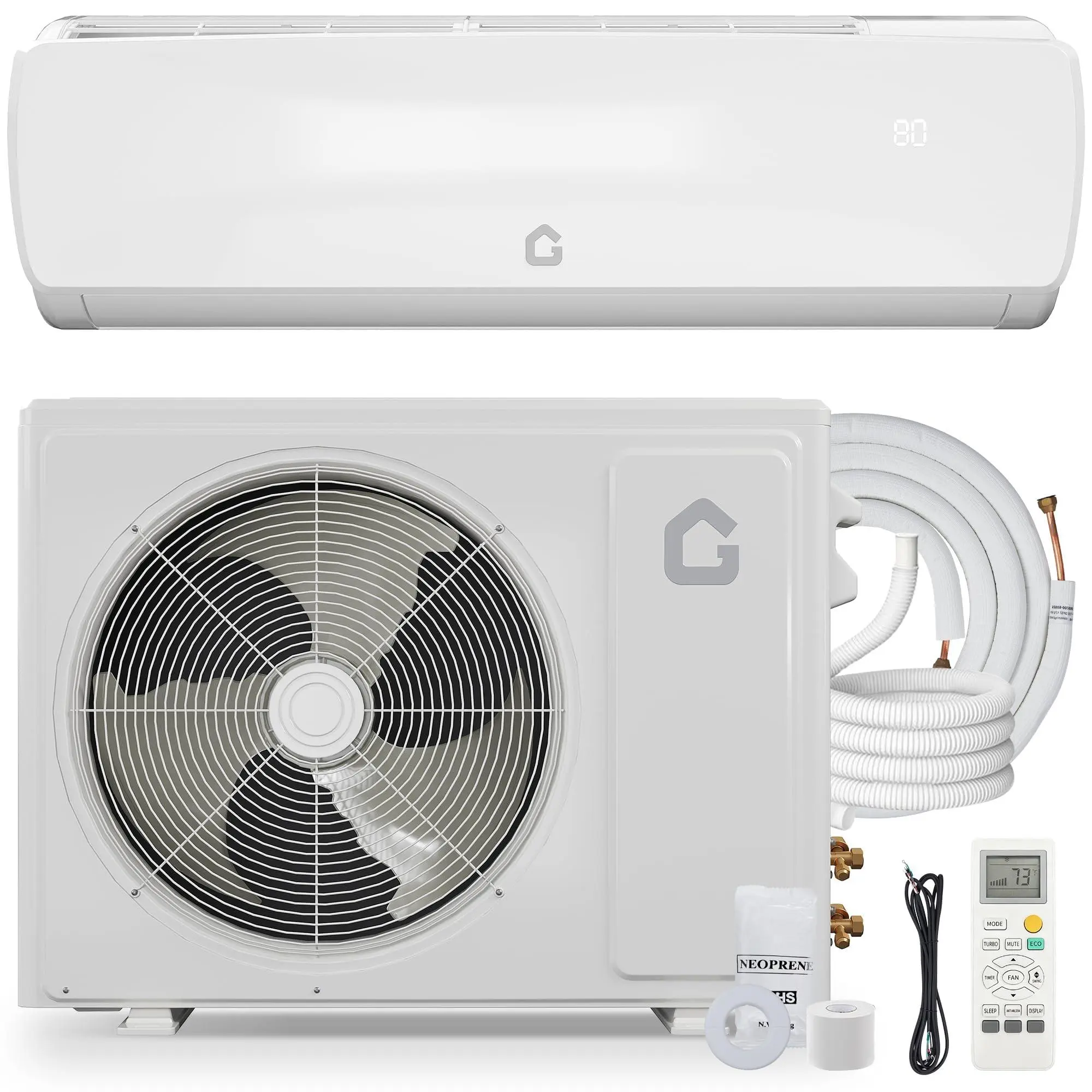 Gaomon 19 SEER2 9000 BTU 3-in-1 Inverter Mini Split Aircon - 230V Heat Pump with Cooling, Heating, Dehumidifier Climate Control, 42dB Ultra-Quiet Operation, 10ft Pre-Charged Line Set, White Modern Design, Inverter Aircon