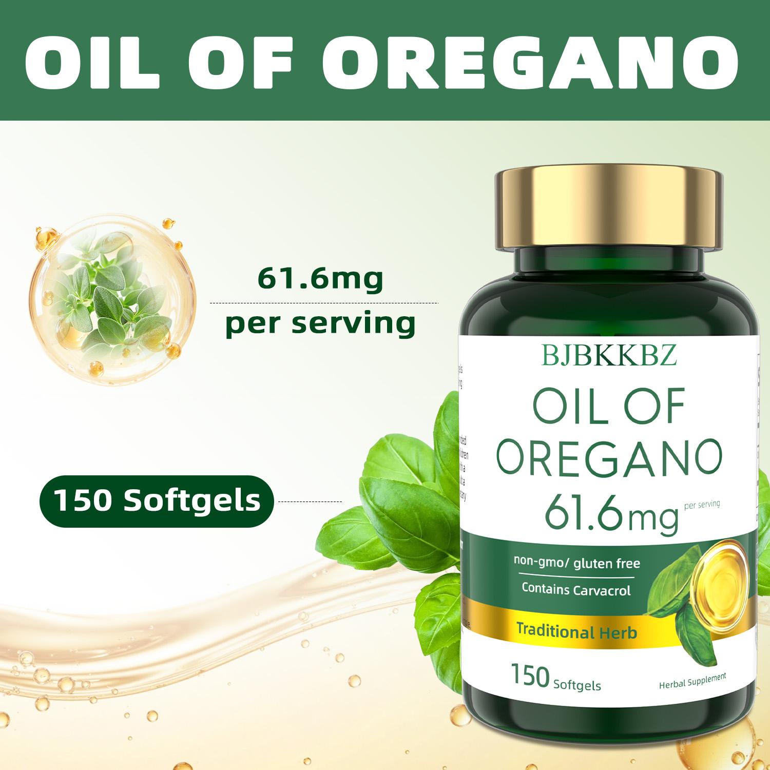 BJBKKBZ Oil of Oregano Softgels, 61.6mg Per Serving with Carvacrol, Non-GMO & Gluten Free Traditional Herbal Supplement, 150 Count
