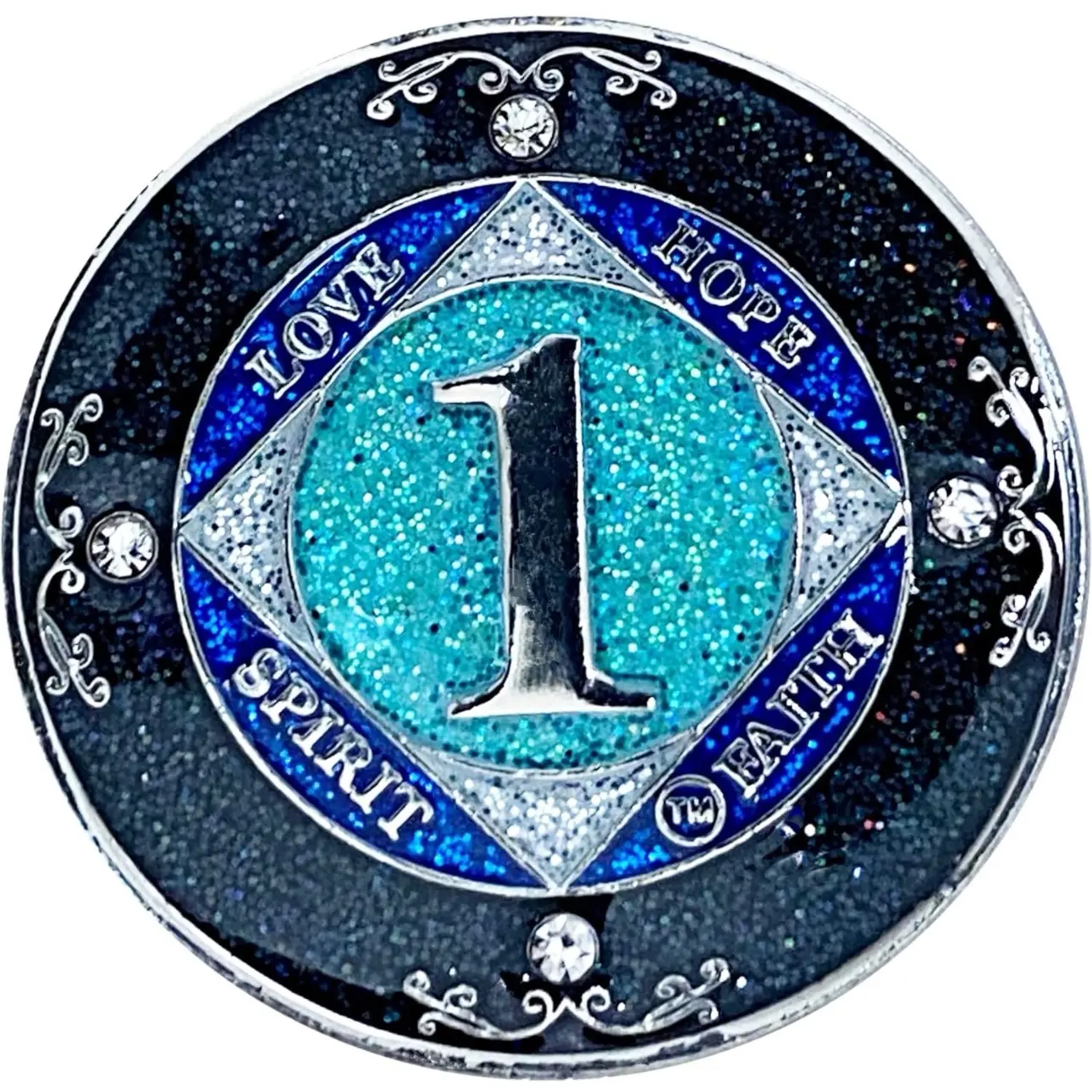 NA 1-50 Years Metal Recovery Coins, Glitter and crystals Narcotics Anonymous Medallions