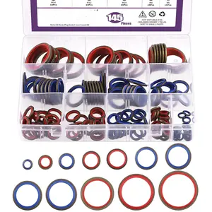 145 count 12Sizes 2Colors Self-Centred Dowty Seal Gasket O Ring Kit, Bonded Seal Washer NBR Metric Metal Oil Drain Plug Gasket Kit for Automotive M6 M8 M10 M12 M14 M16 M18 M20 M22 M24 M27 M30