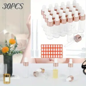 25 Pcs Pipette Bottles 5 ml, Transparent Glass Dropper Bottle, Mini Glass Bottle, Liquid Bottles, with 2 ml Dropper & Pipette & Long Tube Dispenser & 36 Labels, for Essential Oil Perfume