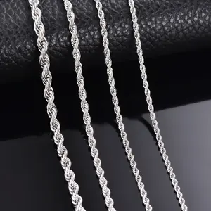 US-FASHION - 1 piece 925 sterling silver Width 2mm/3mm/4mm Rope Chain Necklace/Bracelet For Men Women Man Fashion Chain Necklace