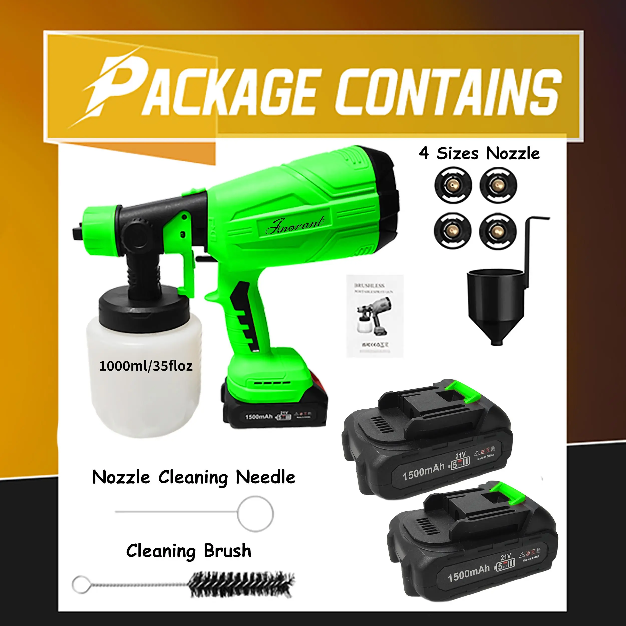 High Power Electric Paint Sprayer High Pressure Cordless Paint Sprayer with 2 Rechargeable Batteries, 33.81 oz Container, Electric Spray Gun, 3 Adjustable Spray Modes, Handheld HVLP Spray Gun for Furniture, Cabinetry, Wall, Fence and Car Painting Repair