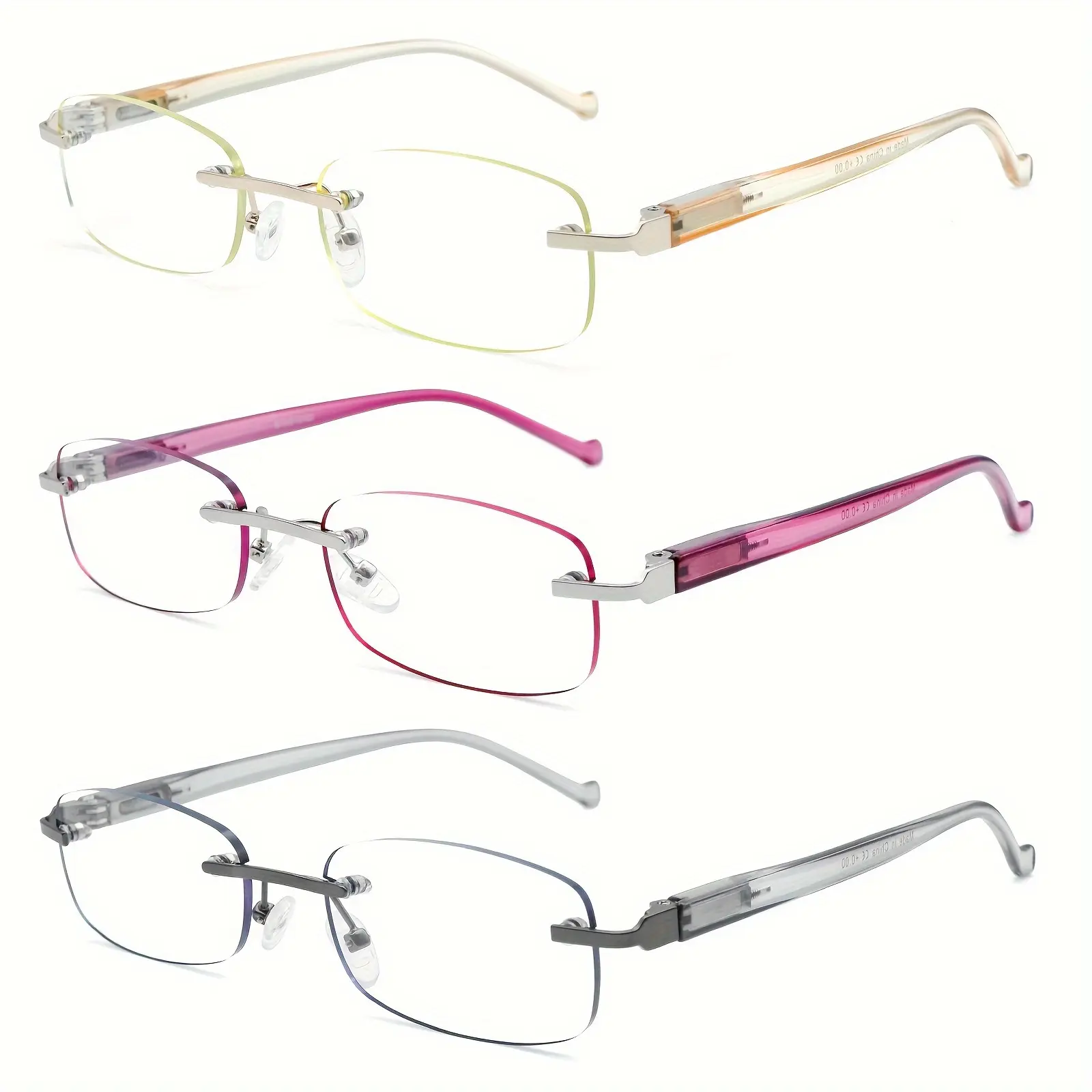 3 Pairs Fashion Rimless Reading Glasses Slim Metal Frame Design For Adults Blue Light Blocking Lightweight Retro Eyewear Unisex Rimless Presbyopic Eyeglasses