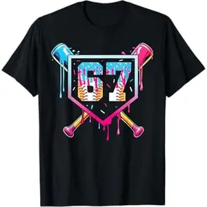 Baseball Ice Cream Drip Number 67 Player 67Th Birthday TShirt