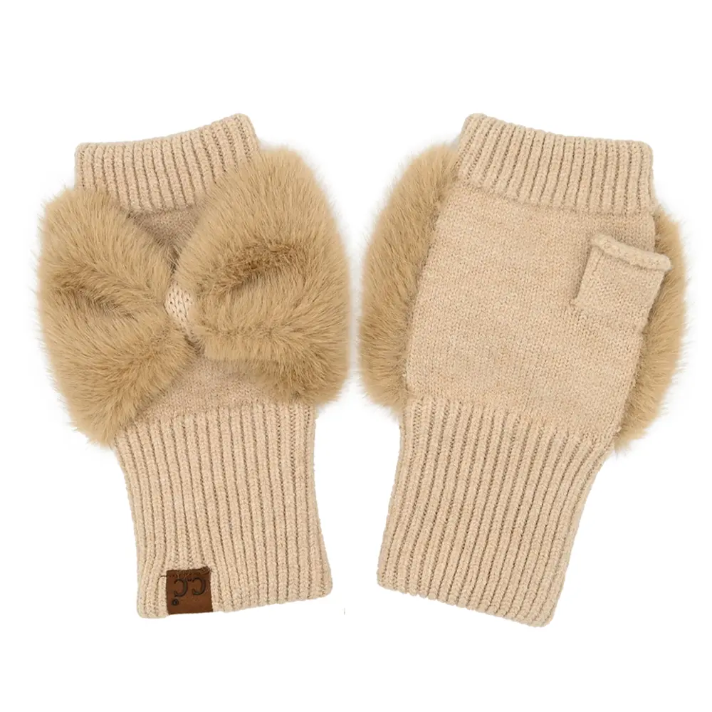 C.C Luxe Faux Fur Bow-Accent Fingerless Gloves for Women – A Trendy and Cozy Accessory for Stylish Warmth and Versatile Comfort short glove winter