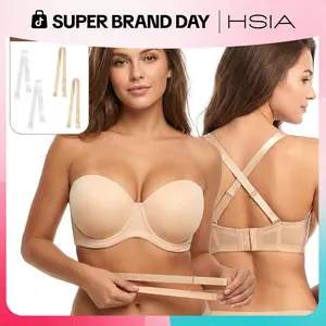 HSIA Classic Comfort Lightly Padded Plus Size Strapless Bra Multiway Convertible Underwire Bra Non Slip Silicone Stay Up Bra for Large Bust Full Figure Seamless T Shirt Lingerie with Free Clear Straps 6 Way Convertible Bra