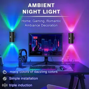 2pcs LED Night Lights with Motion Sensor, USB Rechargeable Magnetic Wall Mount, Adjustable Brightness, Modern Style, Multifunctional Ambient Lights, for Entryway, Bedside, Desk, Closet