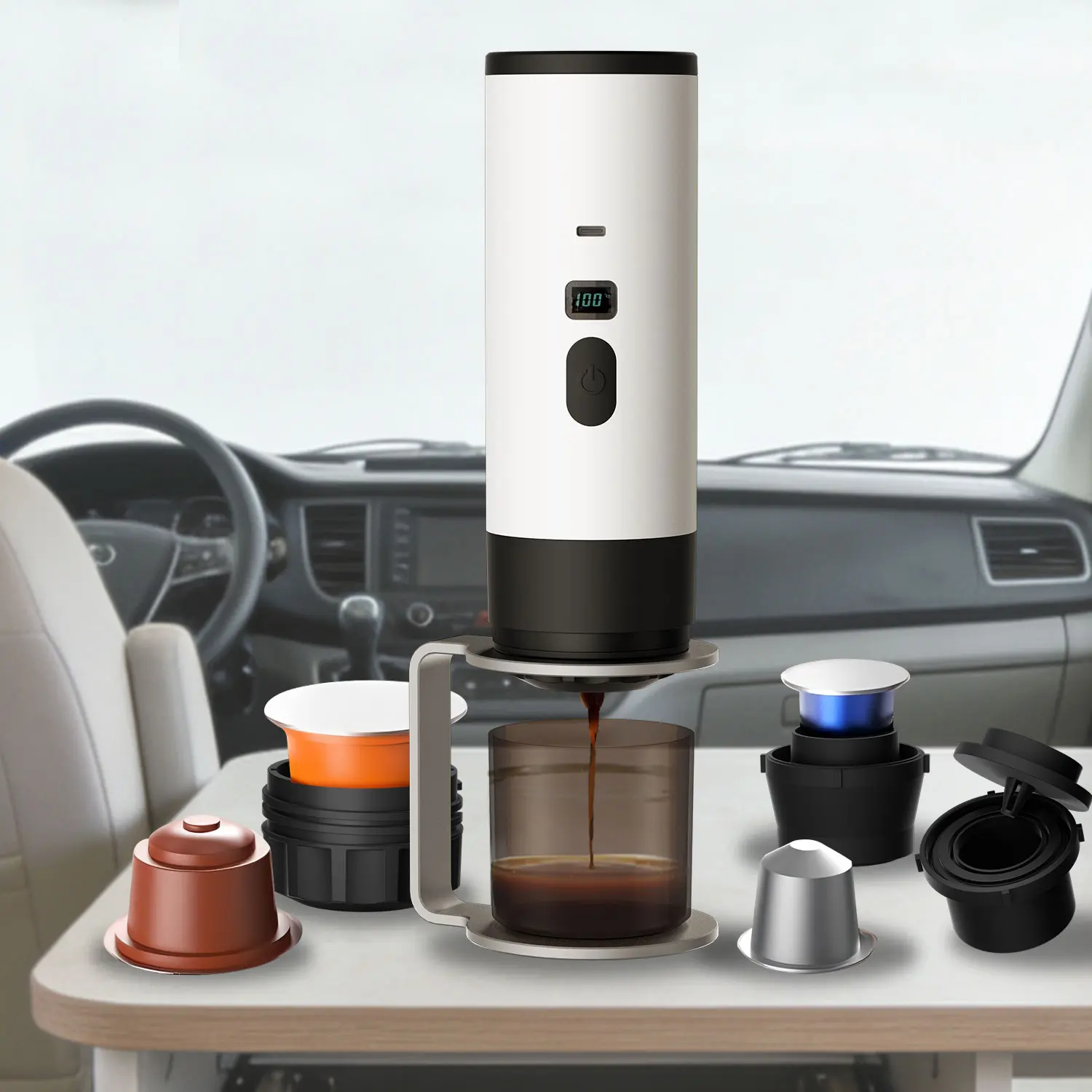 Portable Wireless Espresso Coffee Maker, Personal Coffee Maker, 3-In-1 Capsule & Ground Coffee Machine, Ideal for Car, Home, Camping, Travel