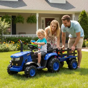 GARVEE 12V Remote Control Tractor with Trailer, LED Lights & Safety Belt | Dual Motor 35W | USB Music & Horn