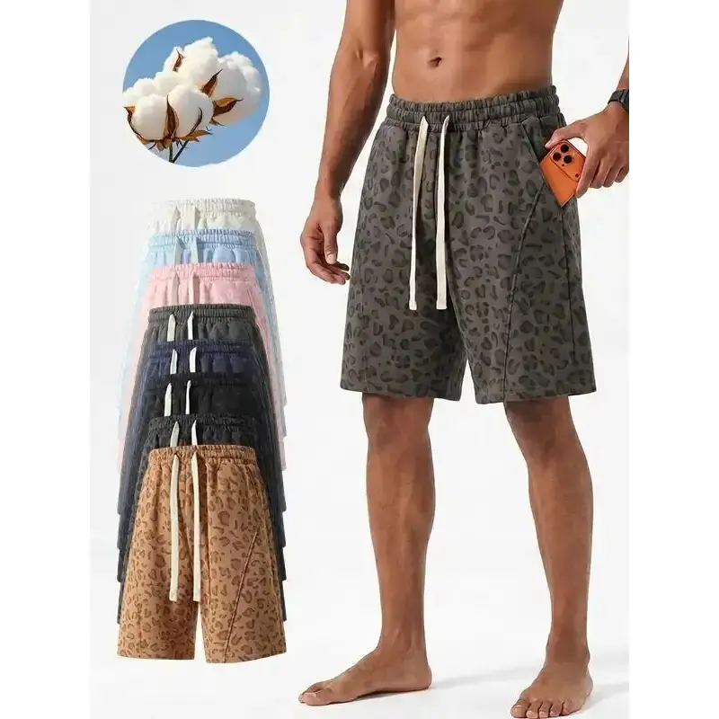 Men’s leopard print shorts with a pocket at the waist; lightweight, breathable, casual, and comfortable suitable for running throughout year; underwear. street style delicate fall winter figure flattering