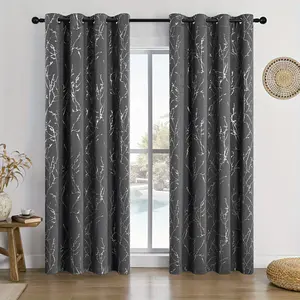 Two-piece Branch Silhouette Gilded Blackout Curtains, Double-layer Blackout Fabric, Thickened and Warm, Insulation and Silent, Fashionable for Bedroom and Living Room Partition Curtains