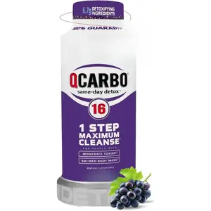 Herbal Clean Qcarbo16 Same-Day Detox Cleanse Drink (16 fl oz) - Grape Flavor Full Body Cleanse* Detox Drink for Moderate Toxin Level*, Vitamin B2 and Vitamin B12 for Men & Women