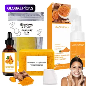 Turmeric Skin Care Kit, 4 Counts with Nourishing Cleansing Pads, Facial Cleanser, Turmeric Oil and Soap, Skin Care Products for Women, Face Care Products, Kojic Acid Soap, Facial Wash, Face Cleaner, Firming Kit, Face Essentials Set #GLOBAL PICKS