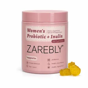 ZAREBLY Her Juicy Feminine Probiotics Gummies, 60 Count Hawaiian Pineapple - All in One Solution with Slippery Elm, Prebiotics & Lactobacillus for Women’s pH Balance & Dryness balancing